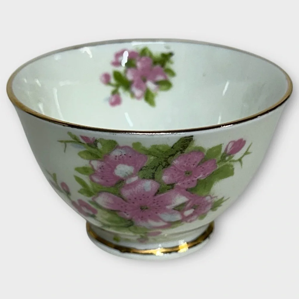 Sutherland English Bone China Creamer Open Sugar Bowl‎ Set PEACH BLOSSOM Vintage